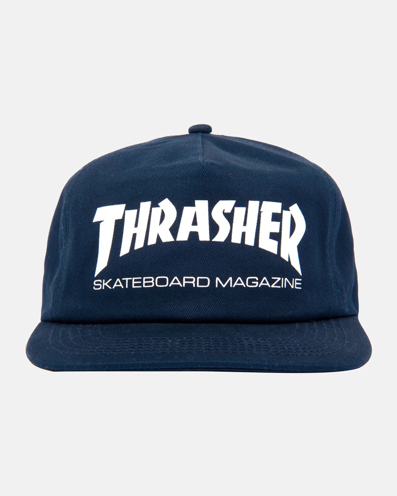 THRASHER SKATE MAG LOGO SNAPBACK HAT NAVY/WHITE