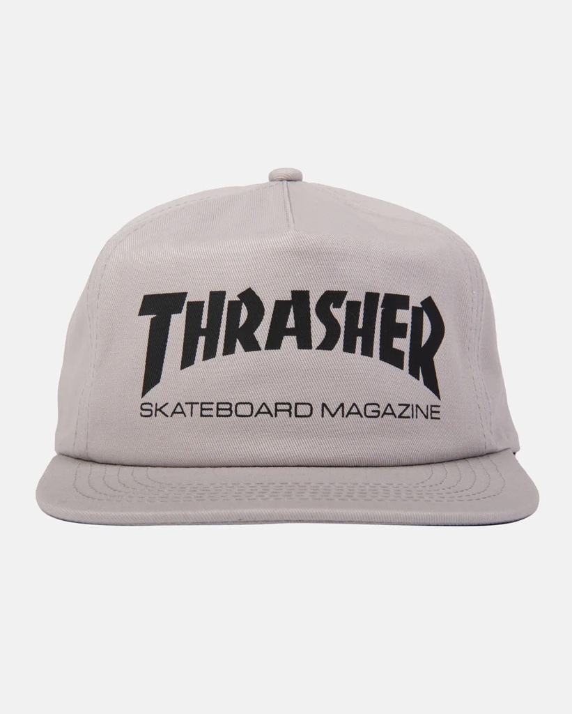 THRASHER SKATE MAG LOGO SNAPBACK HAT GREY/BLACK