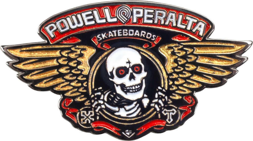 POWELL WINGED RIPPER RED/METALLIC GOLD LAPEL PIN