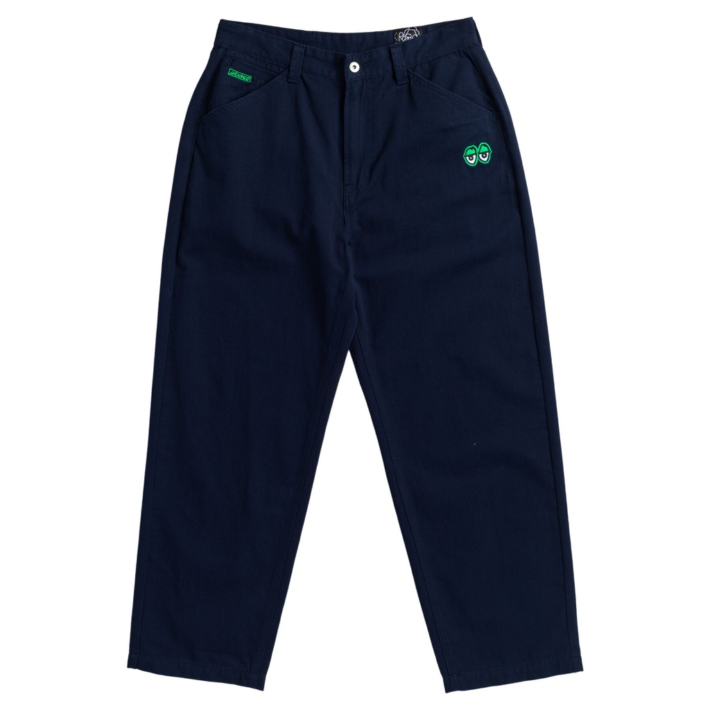 KROOKED EYES EMB TWILL NAVY/GREEN PANTS L