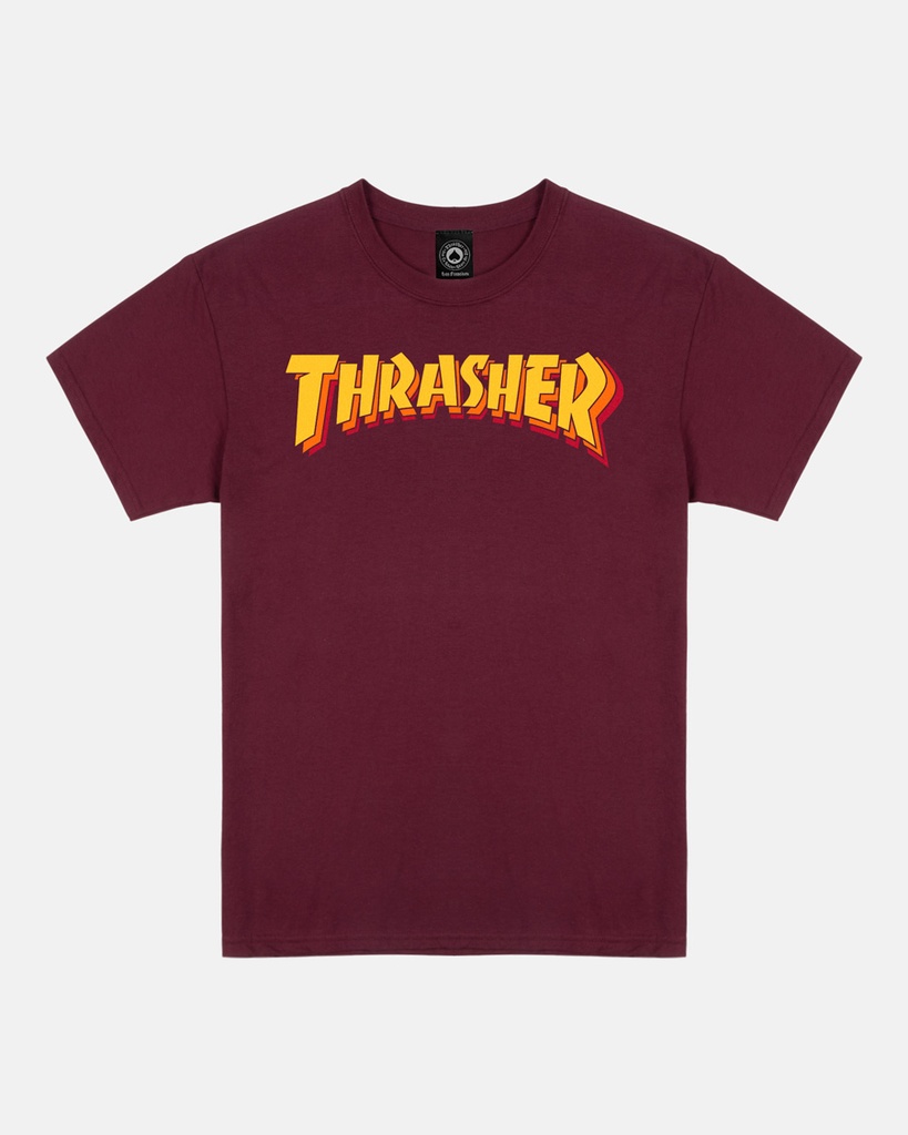 THRASHER STACKED MAROON SS L