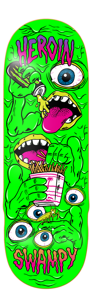 HEROIN SWAMPY MUTATE OR DIE SHAPED DECK 10.25