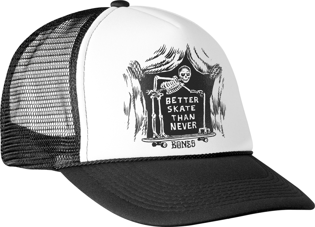 BONES BETTER SKATE THAN NEVER TRUCKER HAT BLACK/WHITE