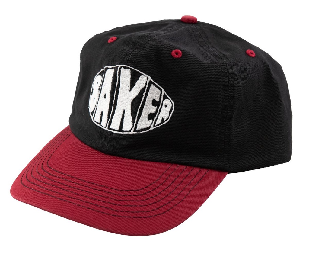 BAKER SPRAYED OVAL SNAPBACK HAT BLACK/RED