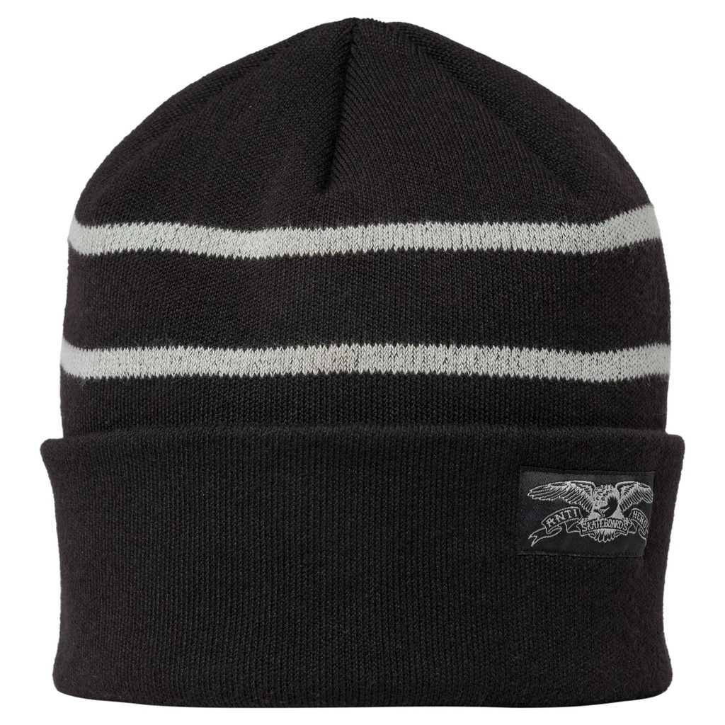 ANTI-HERO STOCK EAGLE LABEL STRIPE CUFF BEANIE BLACK/GREY