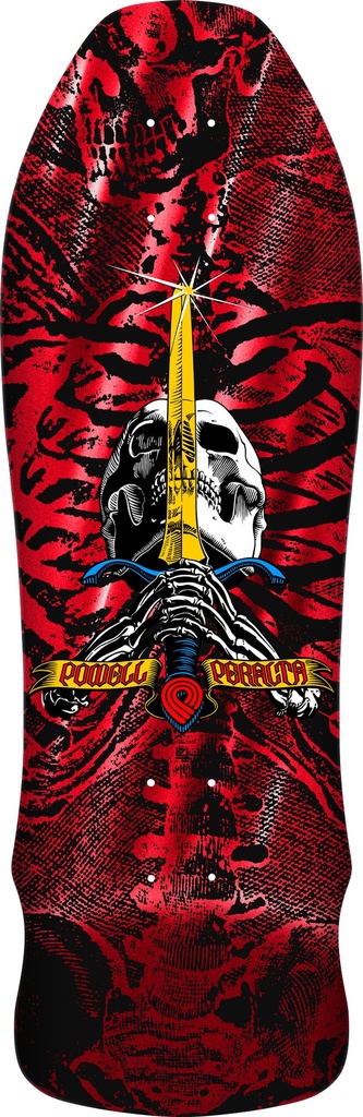 POWELL GEEGAH SKULL & SWORD RED FOIL SHAPED DECK  9.75 X 30.0