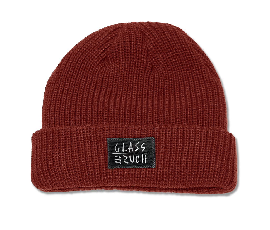 GLASS HOUSE MEMO LABEL ROLL UP BEANIE BRICK