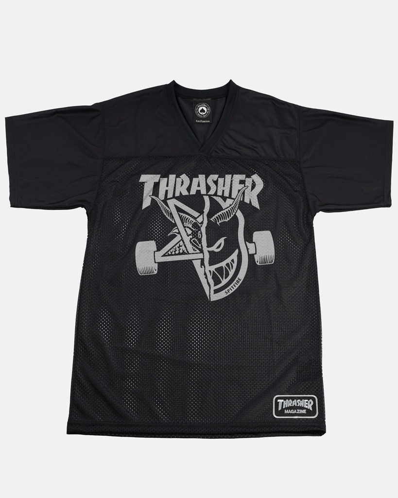 THRASHER X SPITFIRE THRASH & BURN FOOTBALL JERSEY BLACK XL