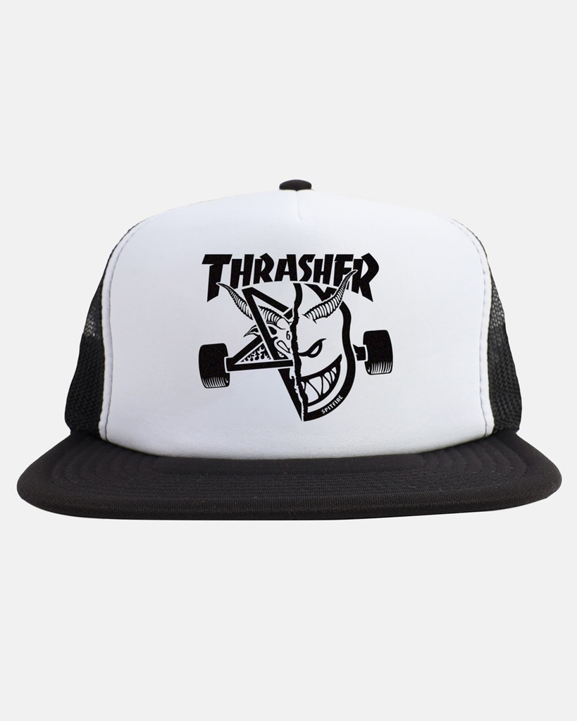 THRASHER X SPITFIRE THRASH & BURN TRUCKER HAT BLACK/WHITE/BLACK