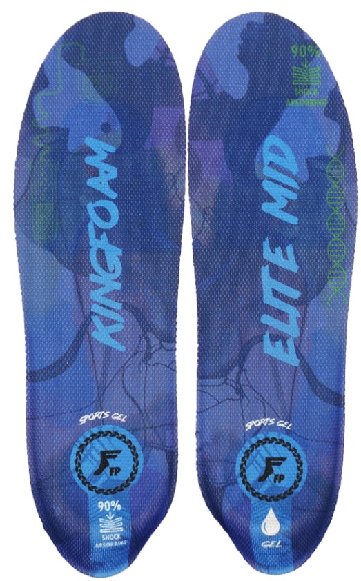FOOTPRINT KINGFOAM ELITE ACTION SPORTS GEL IMPACT BLUE CAMO/LIGHT BLUE MID 5MM TOE/7MM HEEL INSOLES LARGE (8-14.5)
