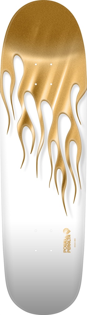 POWELL NITRO HOT ROD FLAMES WHITE/GOLD FOIL SHAPED DECK  9.375 X 33.875