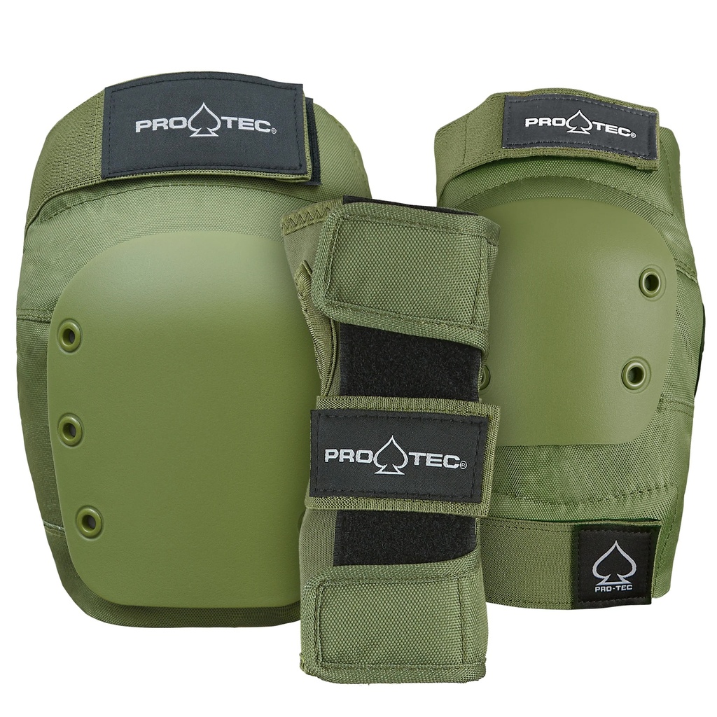 PRO TEC STREET JUNIOR 3 PACK PAD SET ARMY GREEN YOUTH SMALL