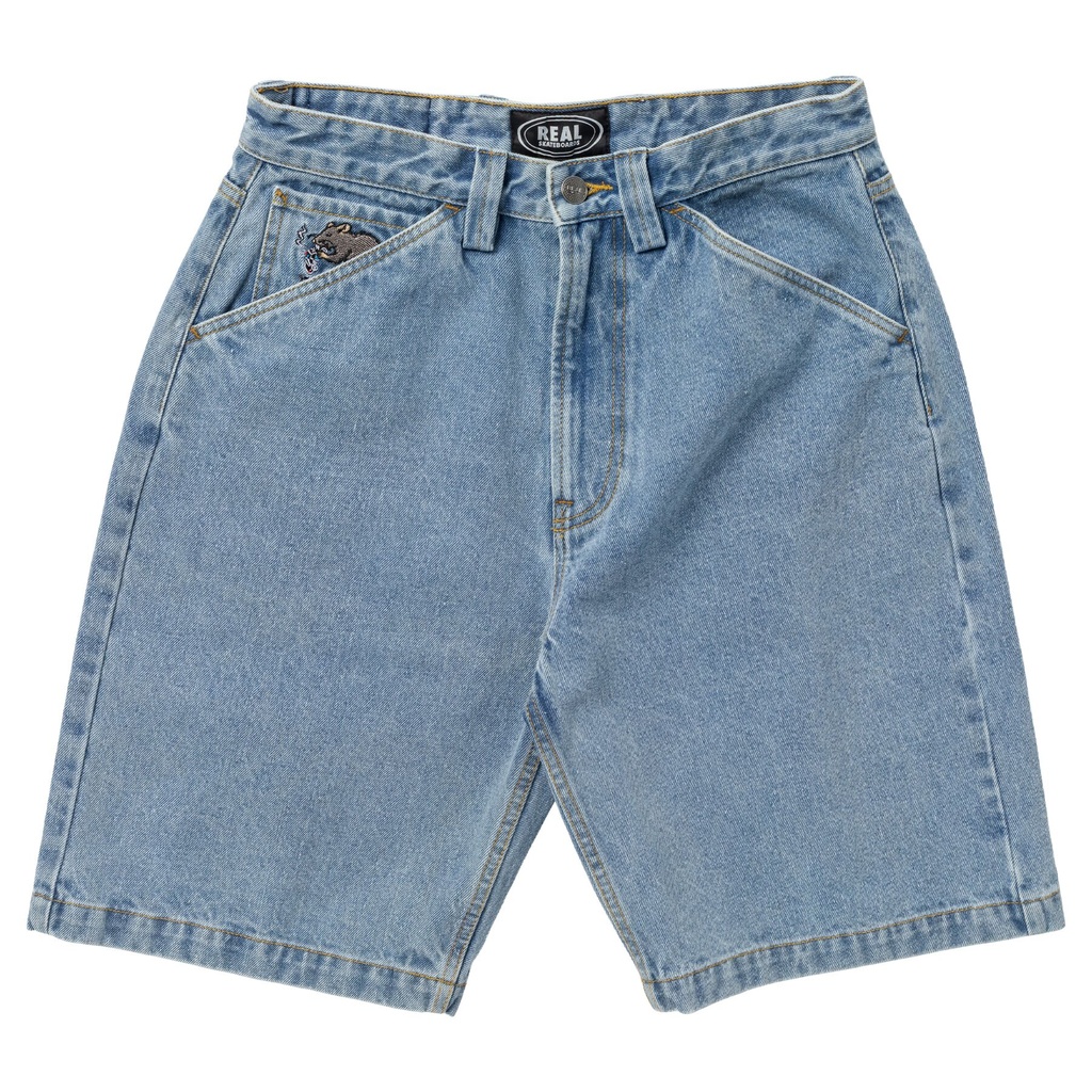 REAL STREET CLEANER BLEACH WASH DENIM SHORTS 34