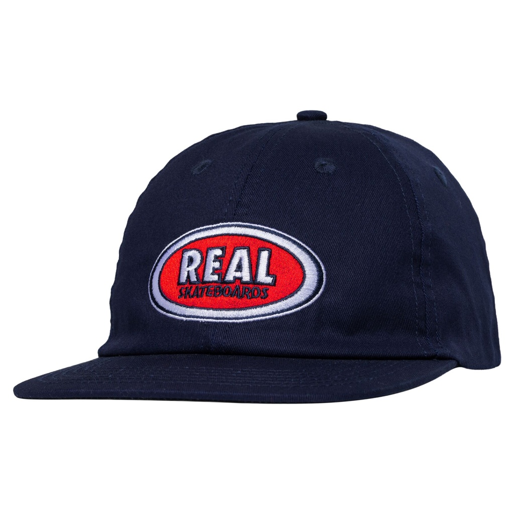 REAL OVAL EMB STRAPBACK HAT NAVY/RED
