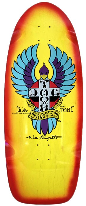 DOGTOWN BIG FOOT OG 70'S RIDER YELLOW/RED FADE BLUE WINGS DECK 11.87 X 30.54