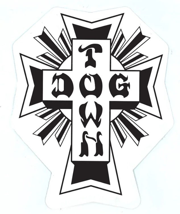 DOGTOWN CROSS LOGO WHITE/BLACK/WHITE 5.5" STICKER