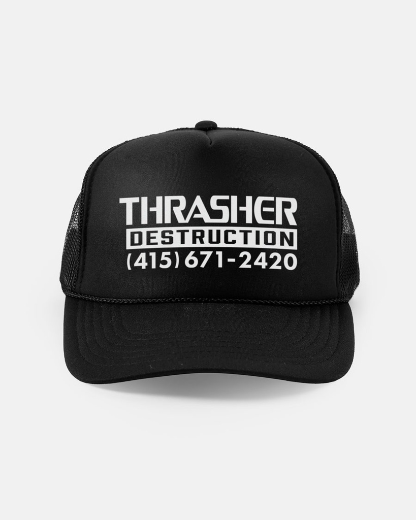 THRASHER DESTRUCTION TRUCKER HAT BLACK