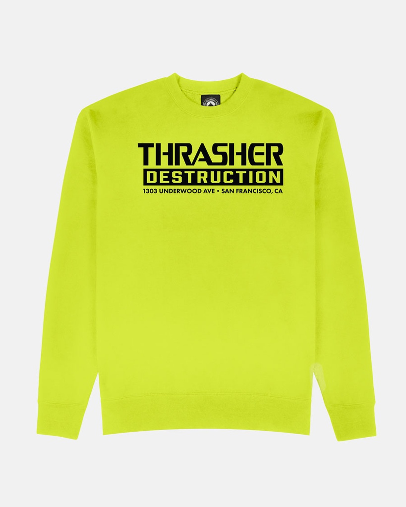 THRASHER DESTRUCTION SAFETY GREEN CREW/SWT XL