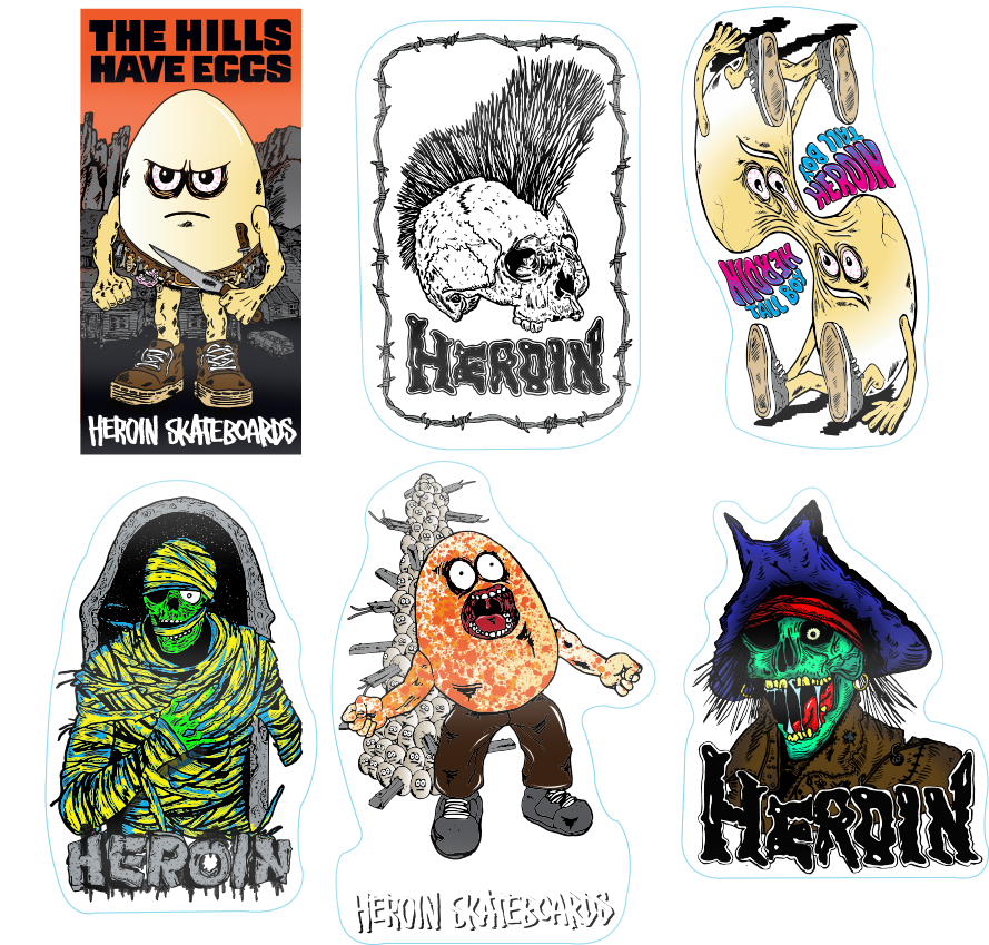 HEROIN HILLS HAVE EGGS ASSORTED 12CT STICKER PACK