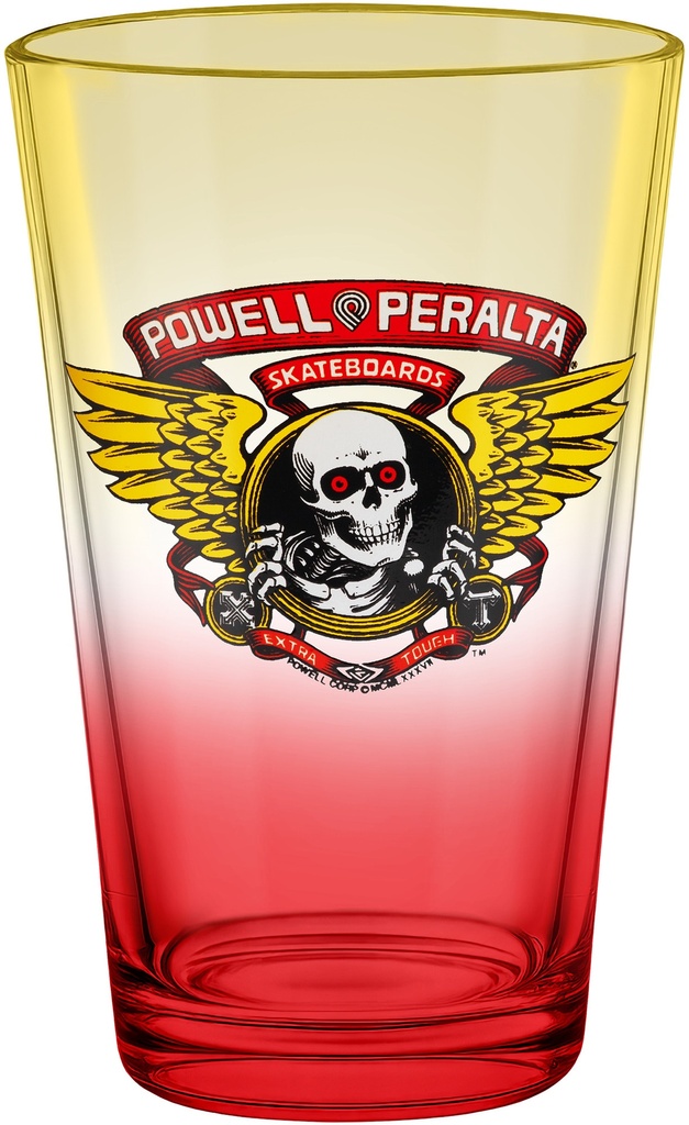 POWELL WINGED RIPPER YELLOW/RED FADE PINT GLASS
