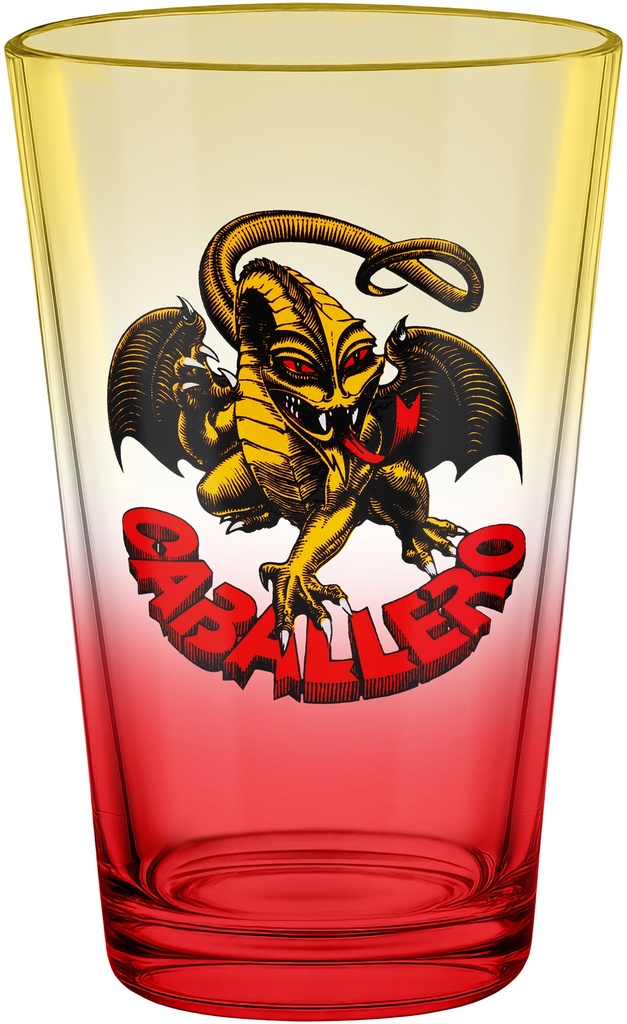 POWELL CABALLERO DRAGON YELLOW/RED FADE PINT GLASS