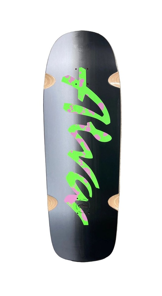 ALVA DOUBLE DIAMOND POOL CRUSHER SILVER/BLACK/GREEN PINK SPLATTER SHAPED WHEEL WELLS DECK 11.0 X 34.0