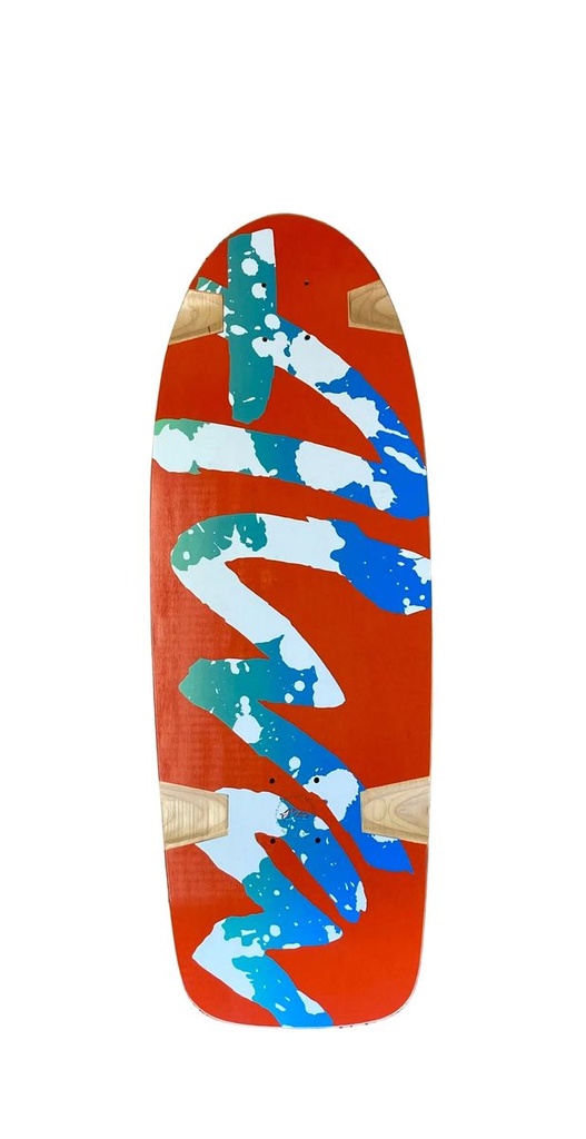 ALVA OG LOGO ORANGE/WHITE BLUE-GREEN SPLATTER SHAPED WHEEL WELLS DECK 10.5 X 30.5