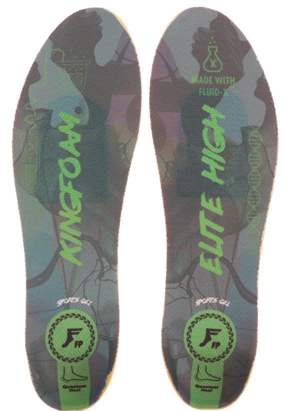 FOOTPRINT KINGFOAM ELITE QUANTUM HEEL INFINITY FOAM GREY CAMO/GREEN HIGH 5MM TOE/10MM HEEL INSOLES LARGE (9-14)