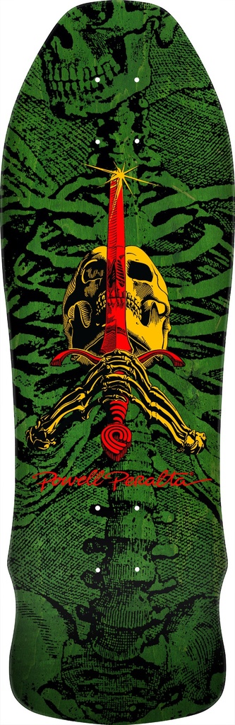POWELL GEEGAH SKULL & SWORD GREEN VENEER SHAPED DECK 9.75 X 30.0