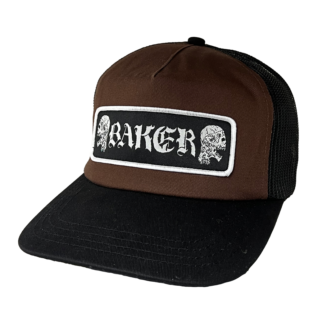 BAKER TWIN SKULLS TRUCKER HAT BROWN/BLACK
