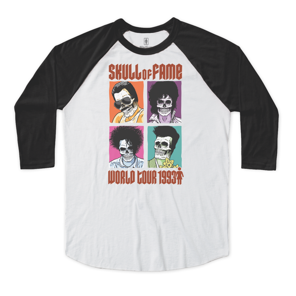 GIRL SKULL OF FAME WORLD TOUR 3/4 SLEEVE WHITE/BLACK XL