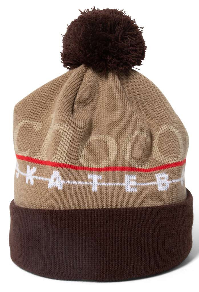 CHOCOLATE BAR LOGO POM POM BEANIE GREY/BROWN