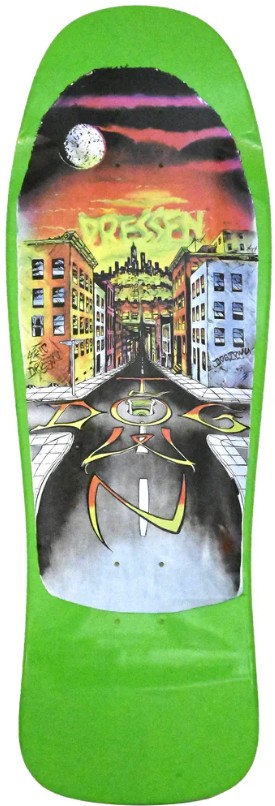 DOGTOWN ERIC DRESSEN STREET NEON GREEN 80'S REISSUE SHAPED DECK 10.02 X 30.30